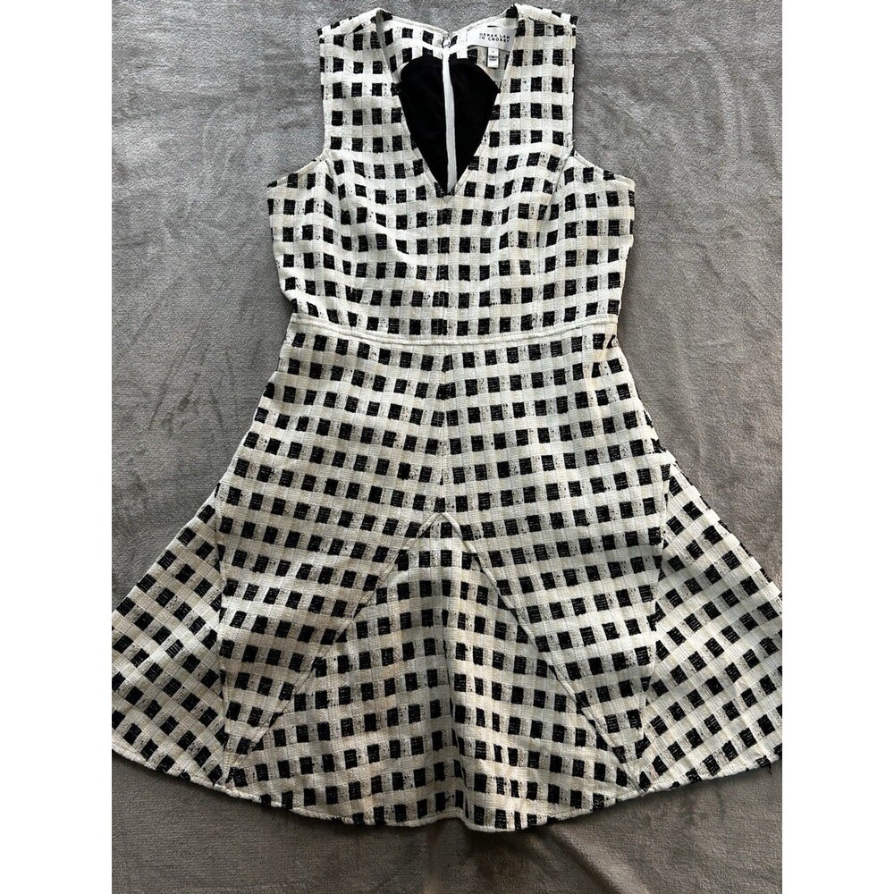 Derek Lam 10 Crosby Dress Womens Size 8 Black White Check Fit Flare Sleeveless